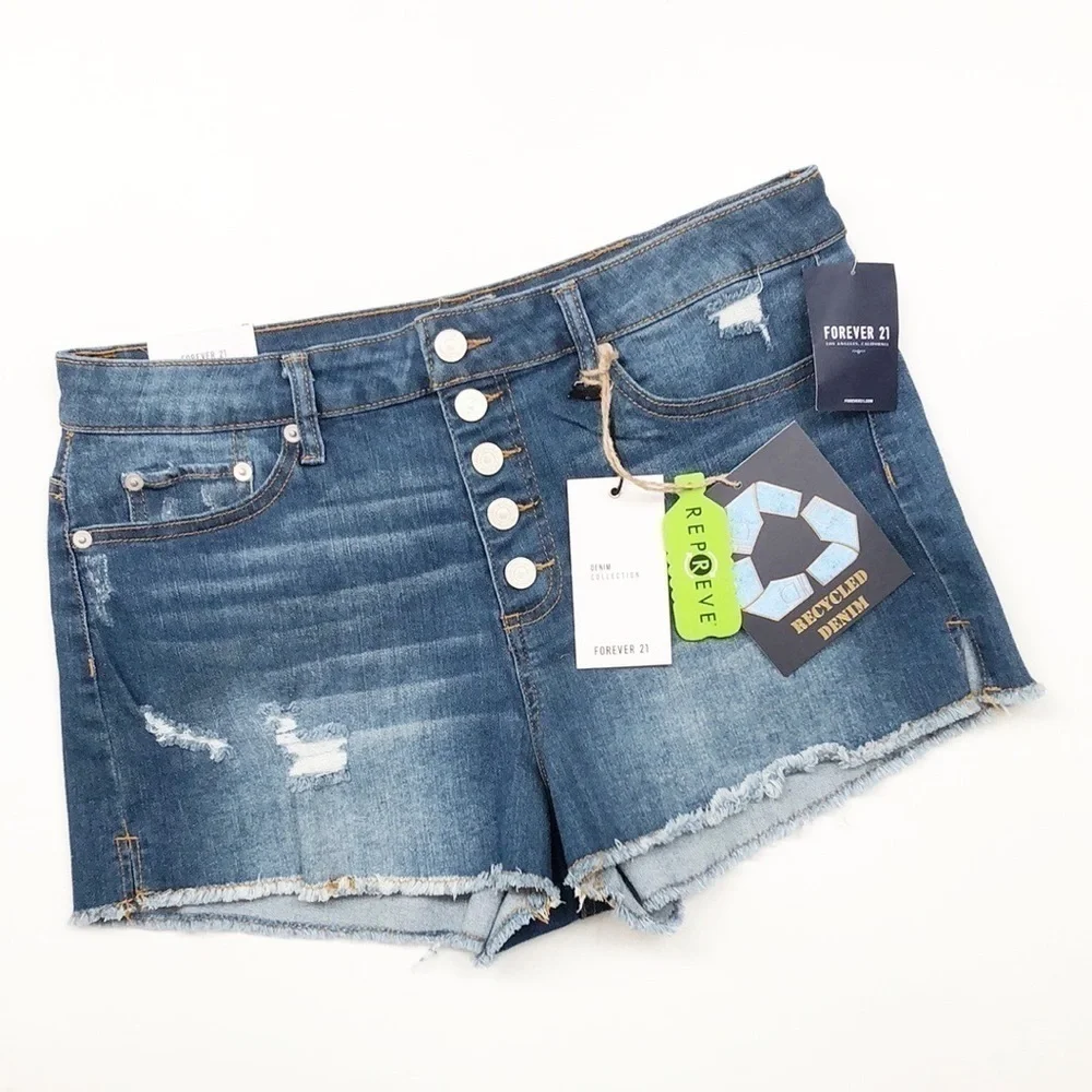 NEW Forever 21 Denim Collection distressed denim shorts
